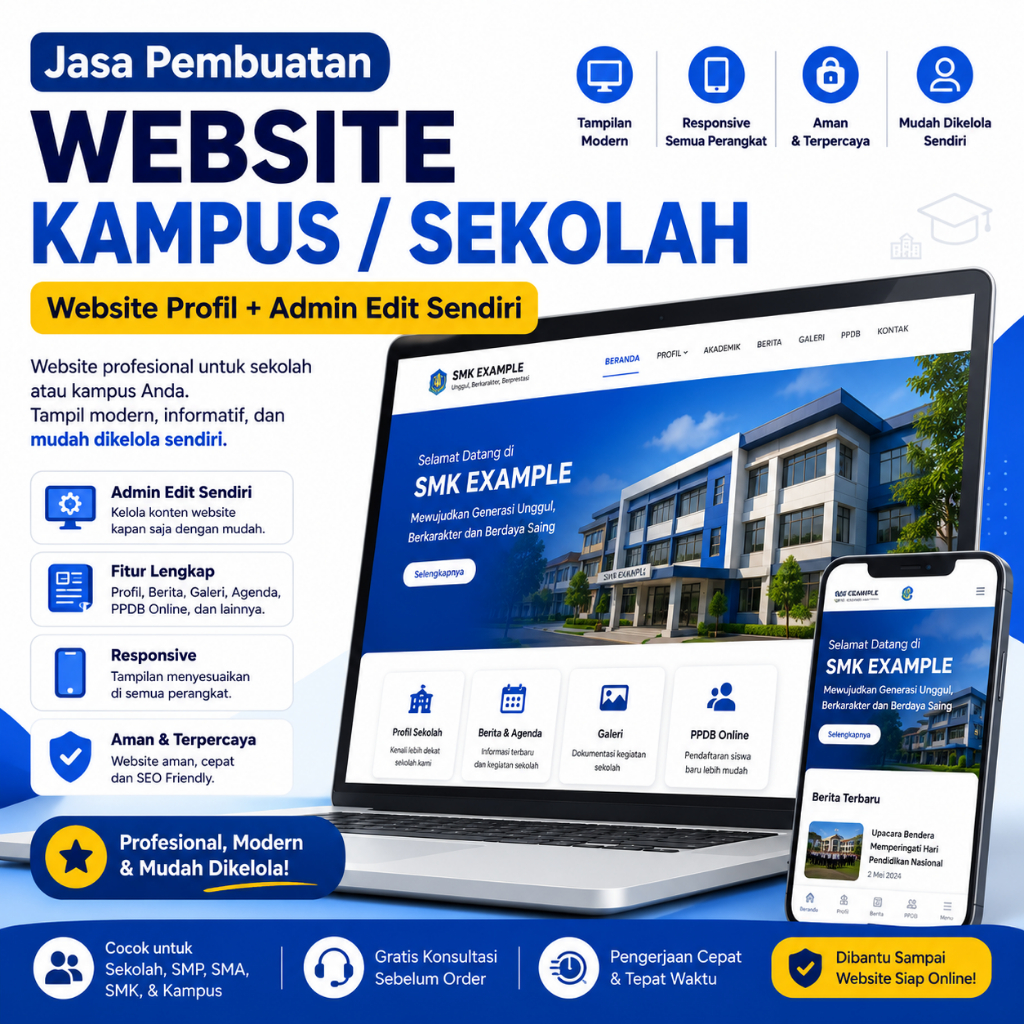 Jasa Pembuatan Website Kampus / Sekolah | Website Profil + Admin Edit Sendiri