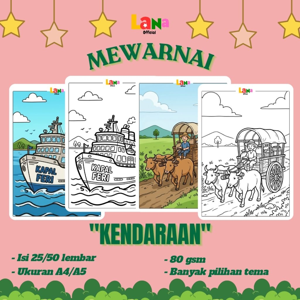 50 Lembar Mewarnai Anak Kendaraan | Kertas Mewarnai Edukasi Anak TK & PAUD | Worksheet Mewarnai