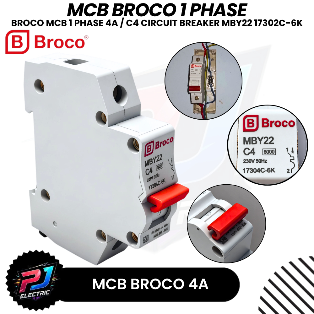 Broco MCB 1 Phase 4 Ampere Pemutus Arus Listrik Mini C4 Broco MBY22 MCB 1P 4A Circuit Breaker Kuat T