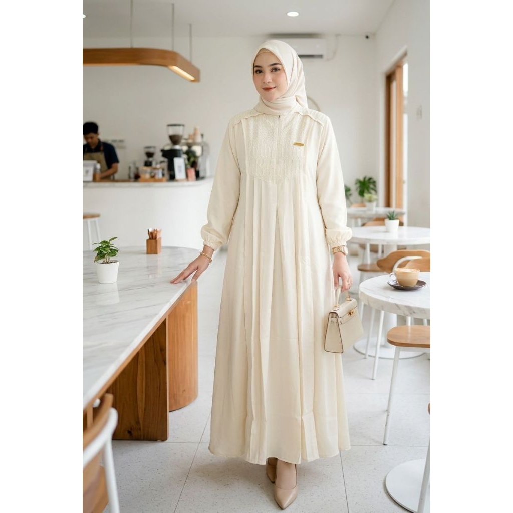 dress kondangan IVory MIDI dress Sabrina brukat Malika busui friendly elegan