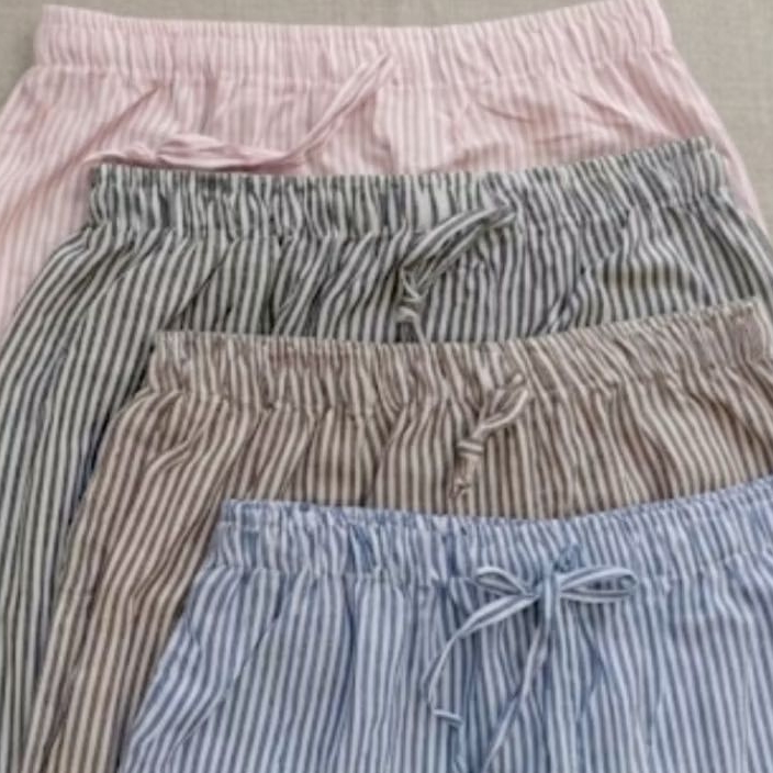 Celana Kulot Salur Tali Serut Unisex Celana Panjang Stripe Pants Pria Wanita Loose Pants Motif Garis