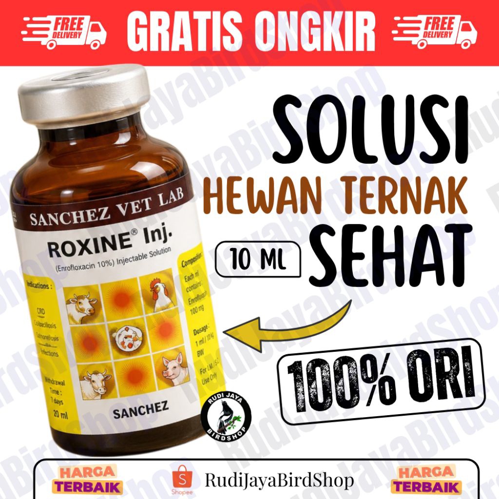 ROXINE 10ML VITAMIN OBAT ANTIBIOTIK SAPI KAMBING KUCING BABI SAKIT INFEKSI PERNAFASAN & PENCERNAAN