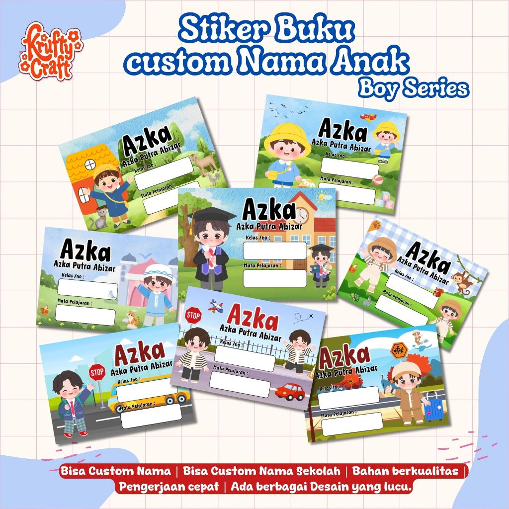 Stiker Nama buku custom BOY series | stiker lucu | back to school | Stiker nama custom | stiker nama