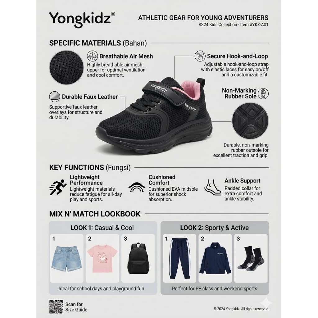 Sepatu sekolah anak perempuan yongkidz
