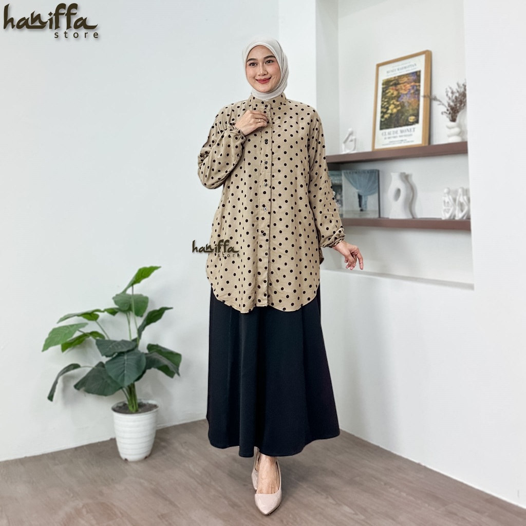 ATASAN LATHIFAH MOTIF POLKADOT RAYON PREMIUM OVERSIZE LD 110 120 130 | Blouse Semi Tunik Wanita Musl