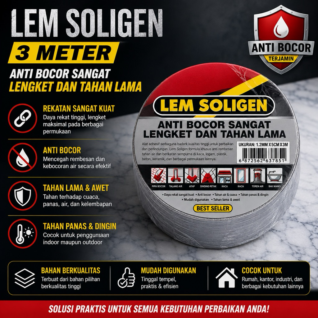 Lem Seng | Lem Talang | Lem Anti Bocor | Tambal Seng Soligen | Lem Seng Soligen 3 Meter Termurah