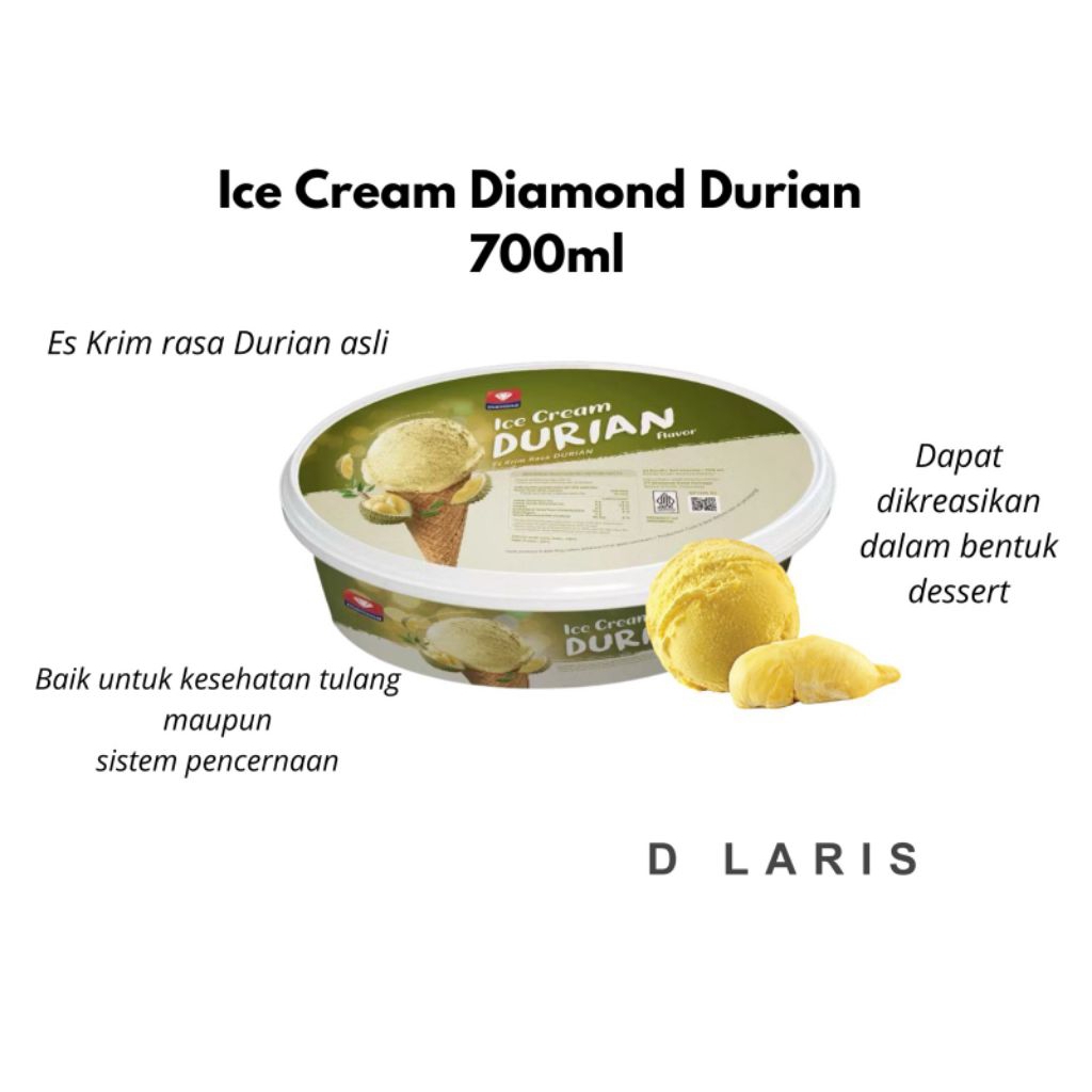Ice Cream Diamond Durian 700ml Es Krim Box Kotak Rasa Duren Creamy Lembut Enak
