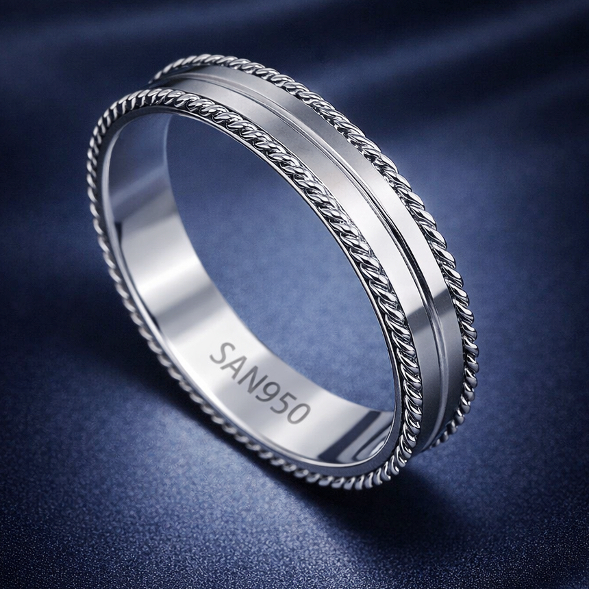 Cincin Ukiran Etnik Unik P177 - Perak Palladium Platinum | Ring Nikah Tunangan pria custom Handmade