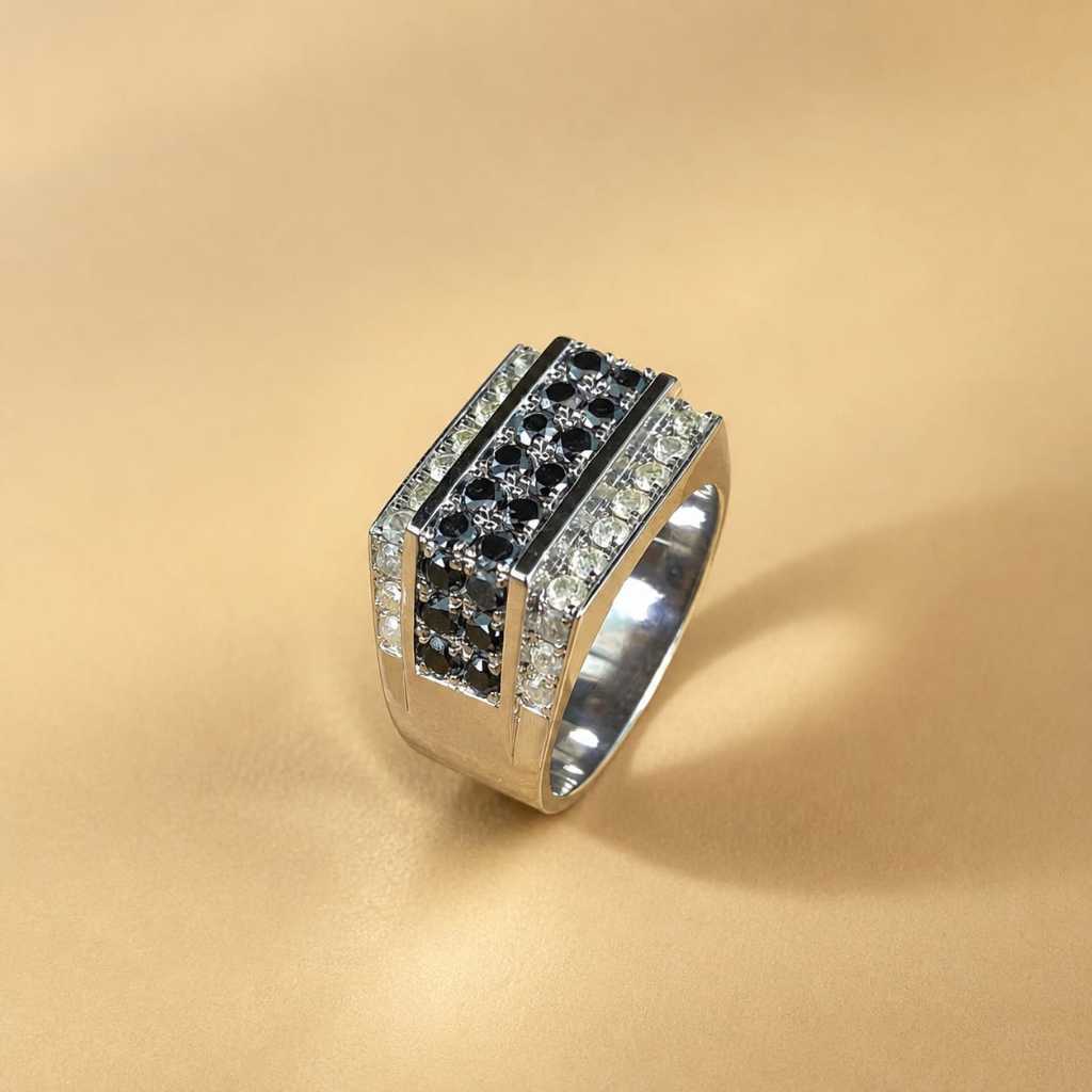 Cincin Perak Natural Berlian Hitam Natural Berlian Eropa Mewah Elegan