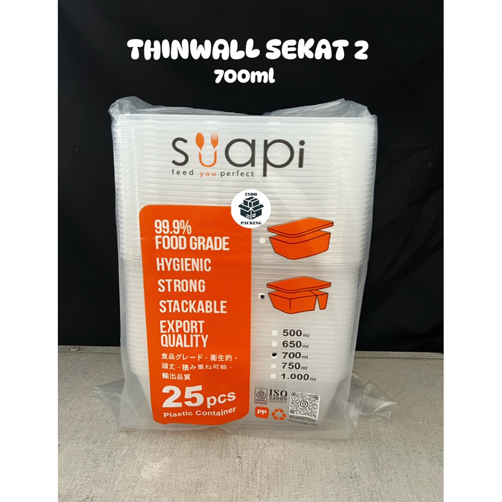 (isi 25) Thinwall Sekat 2 Suapi / Thinwall 700ml / Kotak Makan Keren / Food Container / Thinwall Ben