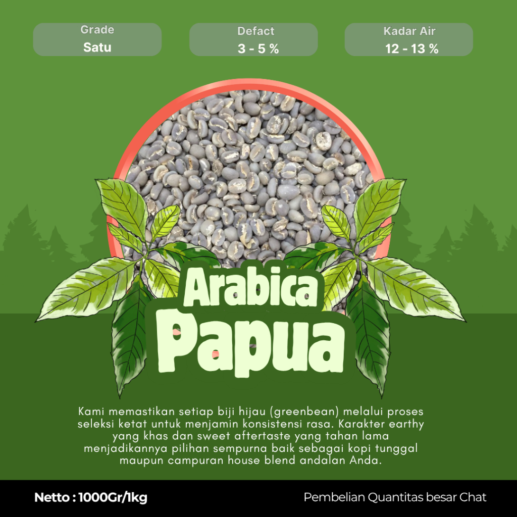 Grade 1 Semi Wash Papua Wamena Green Beans | Biji Kopi Mentah