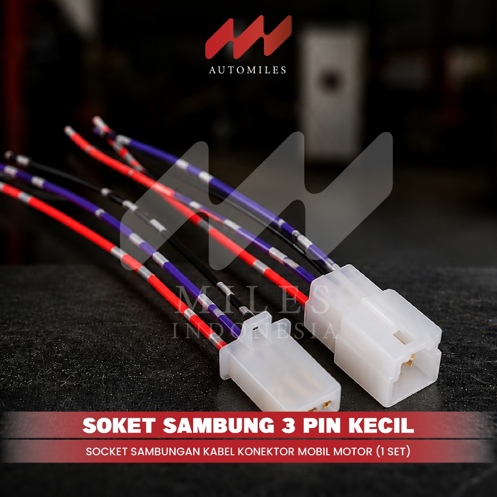 Soket Sambung 3 Pin Kecil / Mini Socket Kabel Konektor Mobil Motor (1Set)