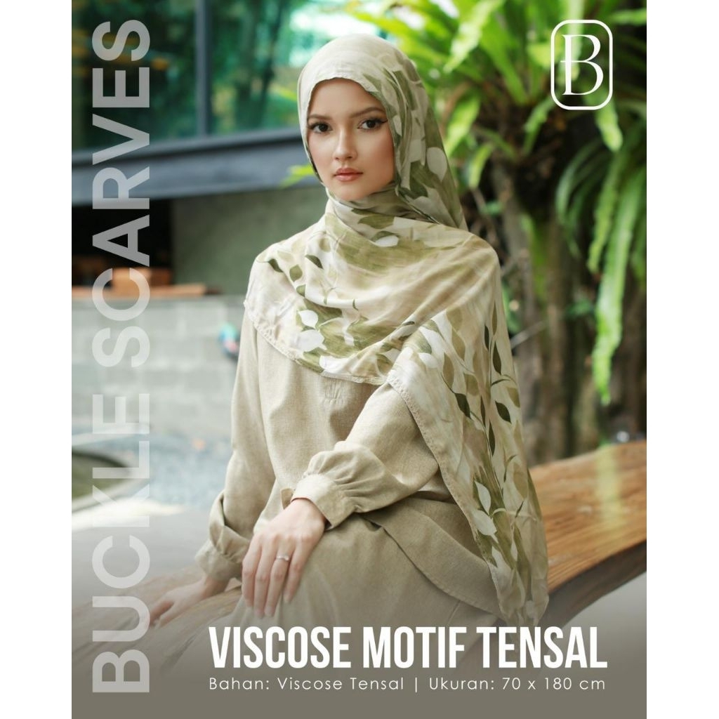 ISI 10 PCS Jilbab Kerudung Pashmina BUCKLE SCARVES VISCOSE MOTIF TENSAL Mat Viscose Tens
