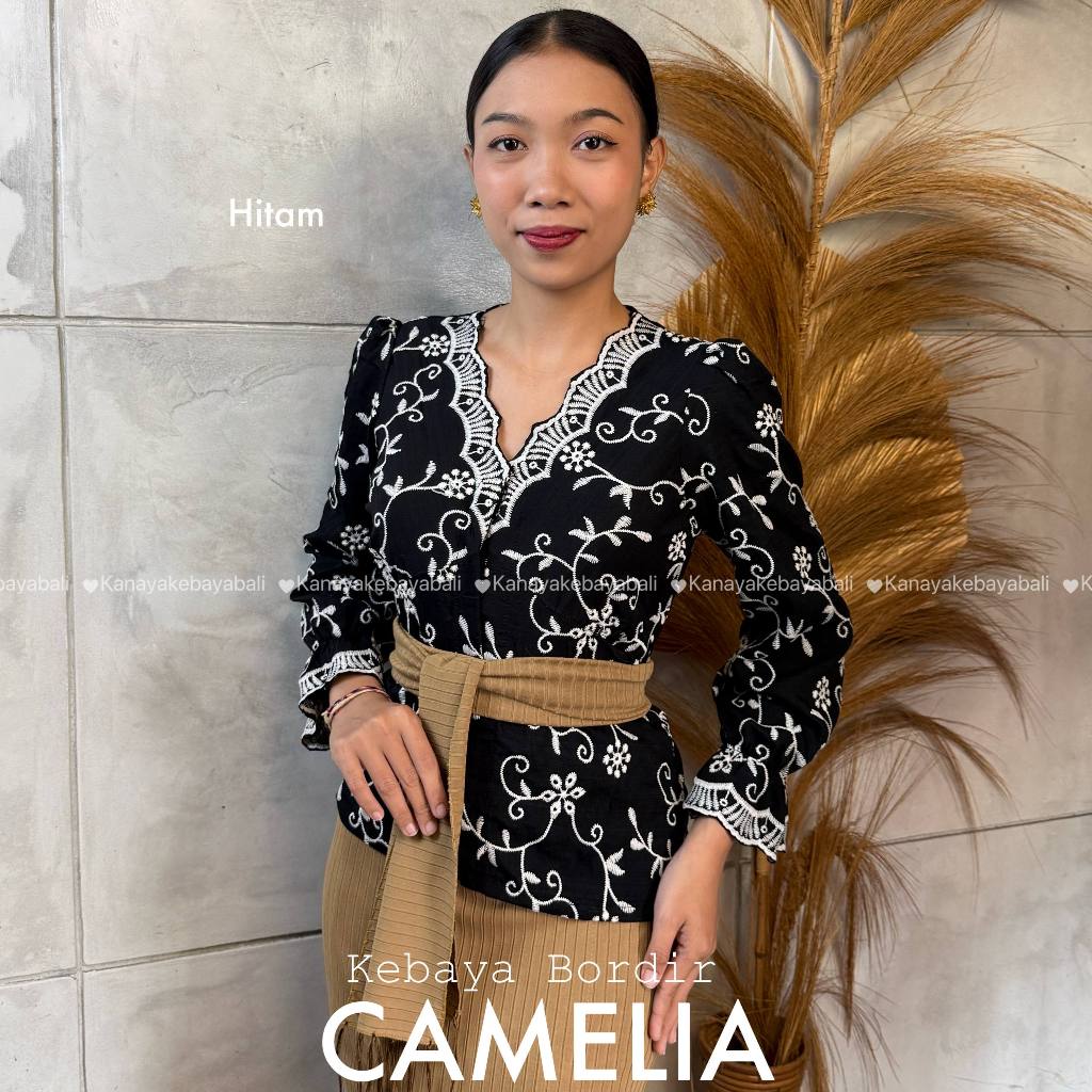 Semi Kebaya bordir jadi bali terbaru kebaya Camelia V neck full bordir tangan balon kerut modern