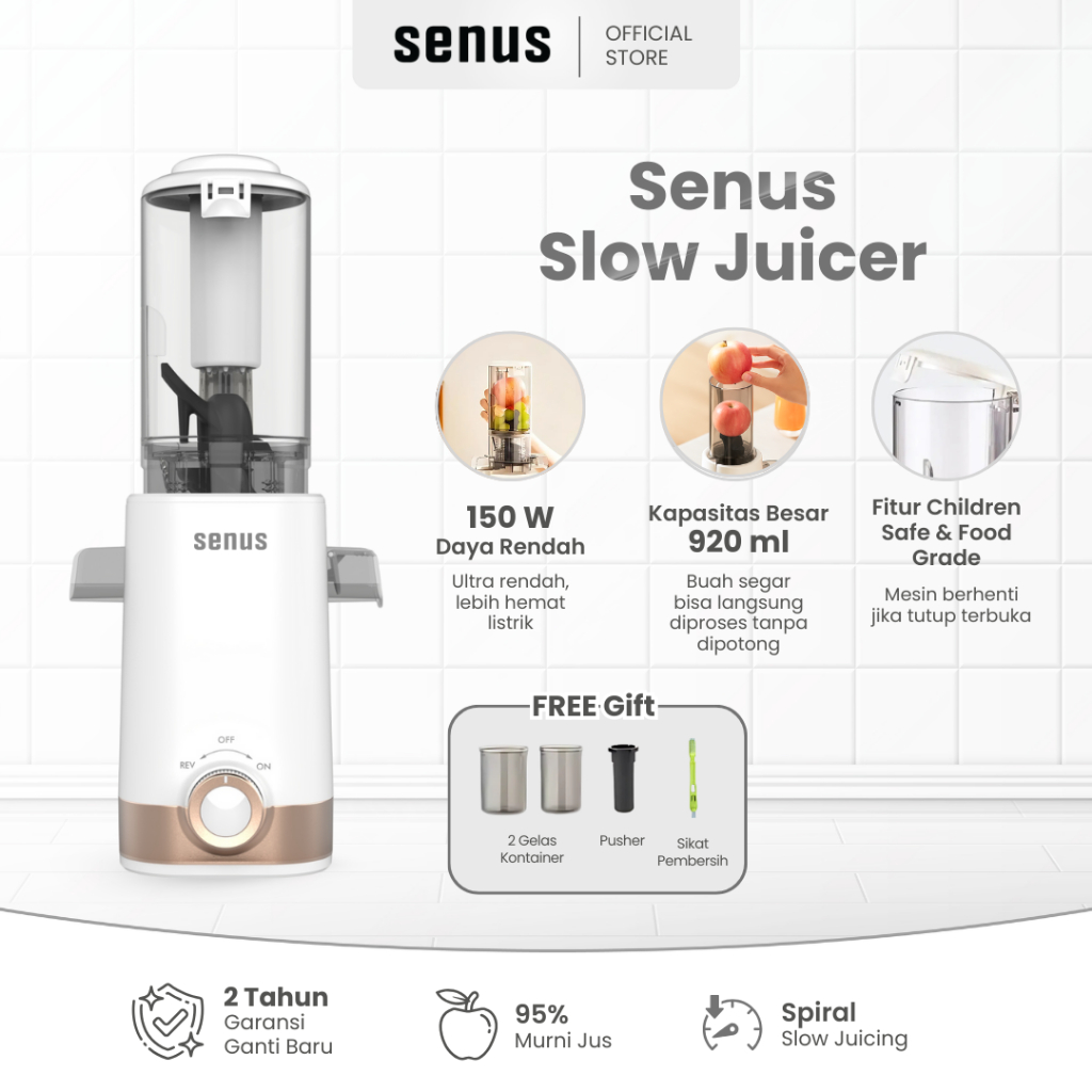 SENUS Slow Juicer | Pengekstrak Buah Tanpa Ampas 920ml 150W