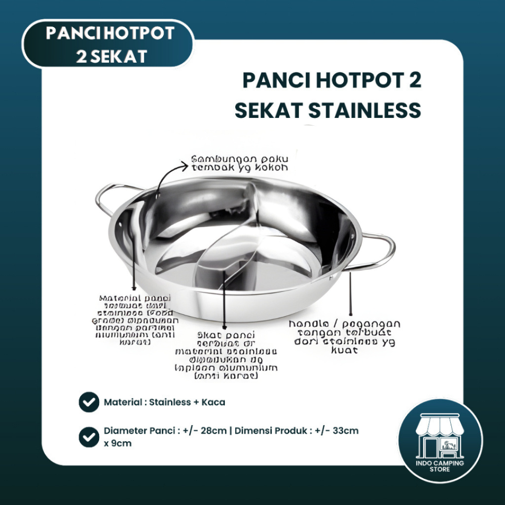Panci Hotpot Diameter 28cm Stainless 2 Sekat Steam Boat Suki Pan Daging Slice Rebus All you Can Eat 