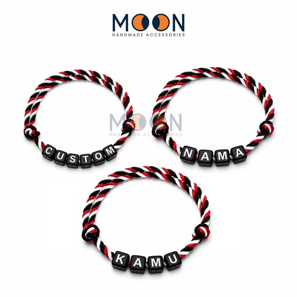 Gelang Nama Tali Tridatu Custom Dadu Hitam Aman Digunakan untuk Bayi