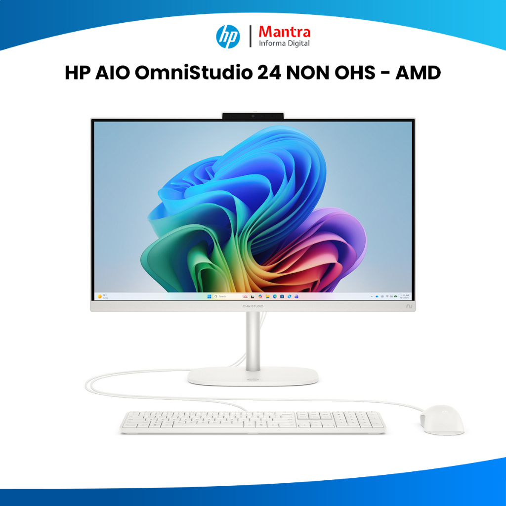PC AIO HP OmniStudio 24 NON OHS - AMD All-in-One PC Putih Dengan Keyboard Mouse