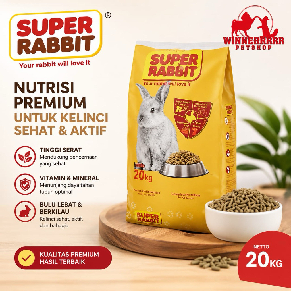 SUPER RABBIT 20kg Makanan Kelinci Hias Pakan Hewan Peliharaan Pelet Super Rabbit harga termurah paka