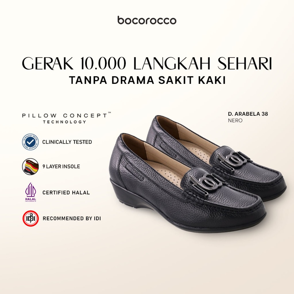 Bocorocco D. Arabela 38 Nero - Sepatu Wedges Kulit Wanita Formal Daily Casual - Halal & Nyaman