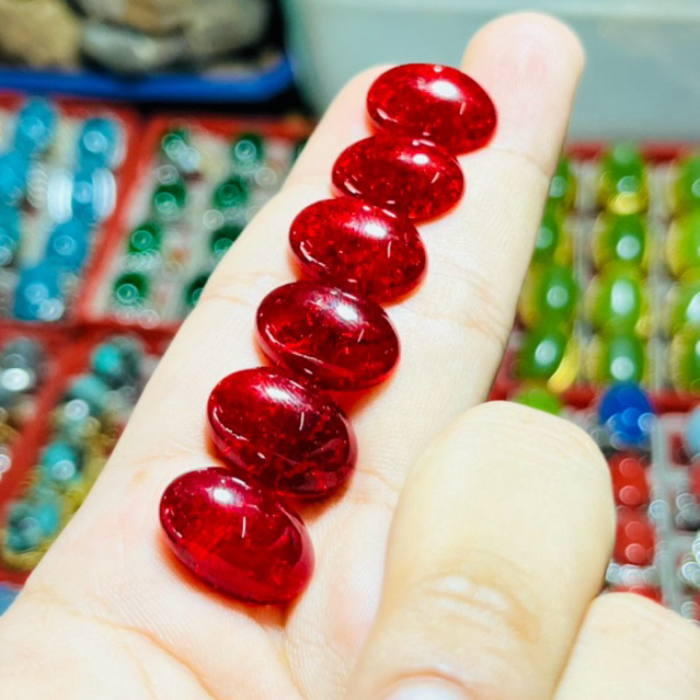 Lostone permata akik merah siem pecah seribu dimensi 18x13 mm