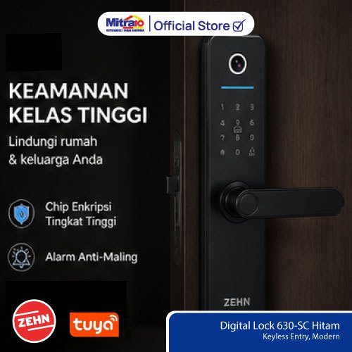 Digital Lock Kunci Pintu Digital 630-SC Hitam Keyless Entry, Modern Zehn Smart Door Lock - Proteksi 