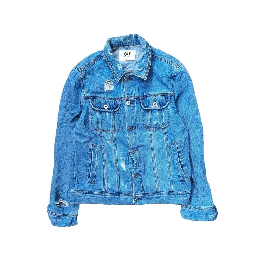 GU UNIQLO - Jaket Trucker Jaket Jeans Jaket Denim Ripped Size M