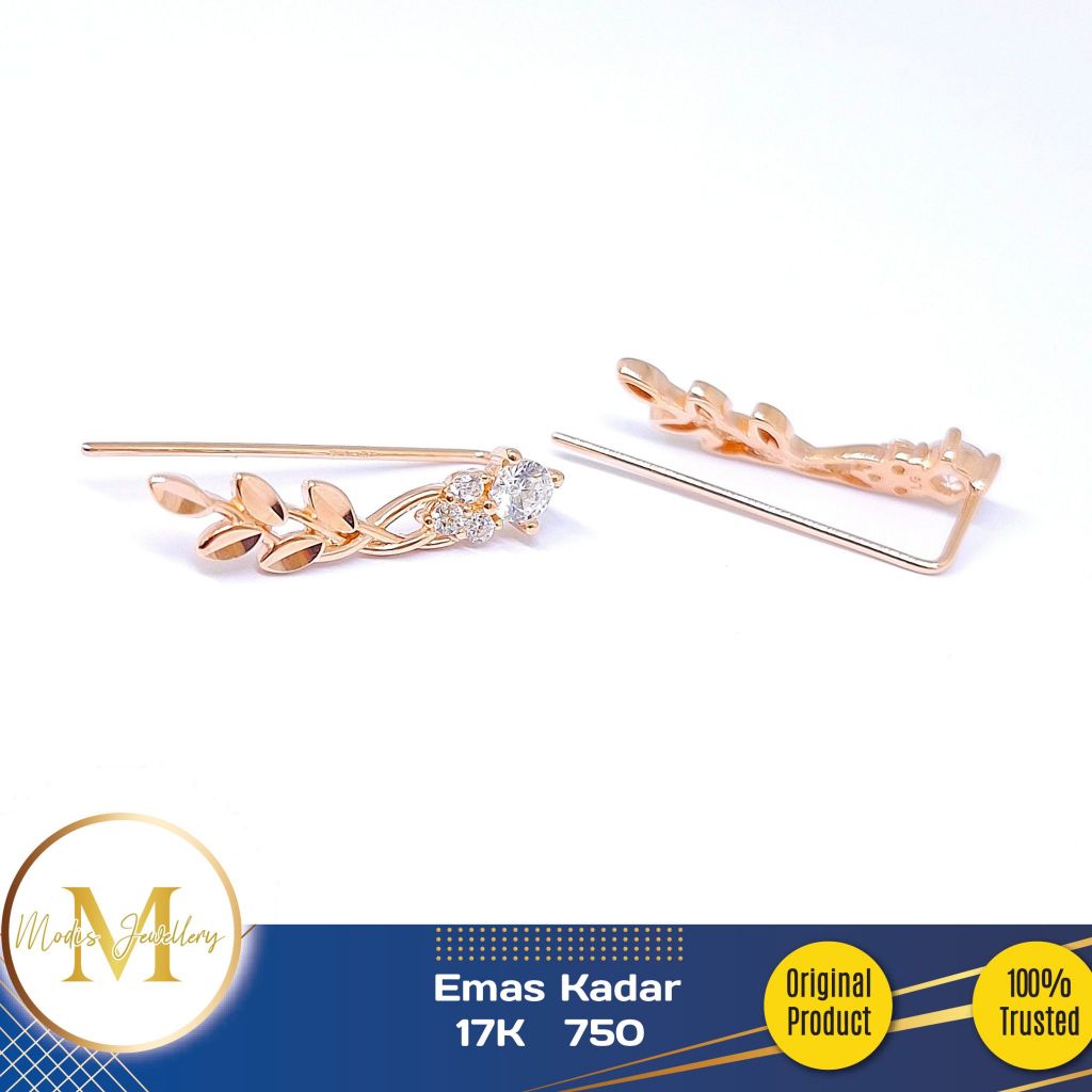 MODIS JEWELLERY - Anting Peniti Daun Rosegold - Emas 17k  750