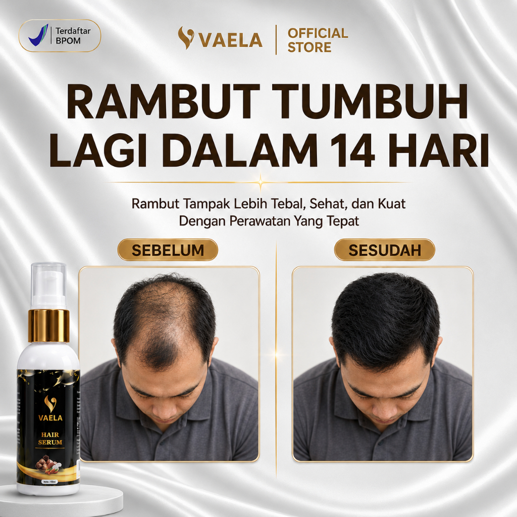 Vaela Hair Serum – Serum Rambut Botak Tumbuh 14 Hari | Penumbuh Rambut Pria Rontok BPOM