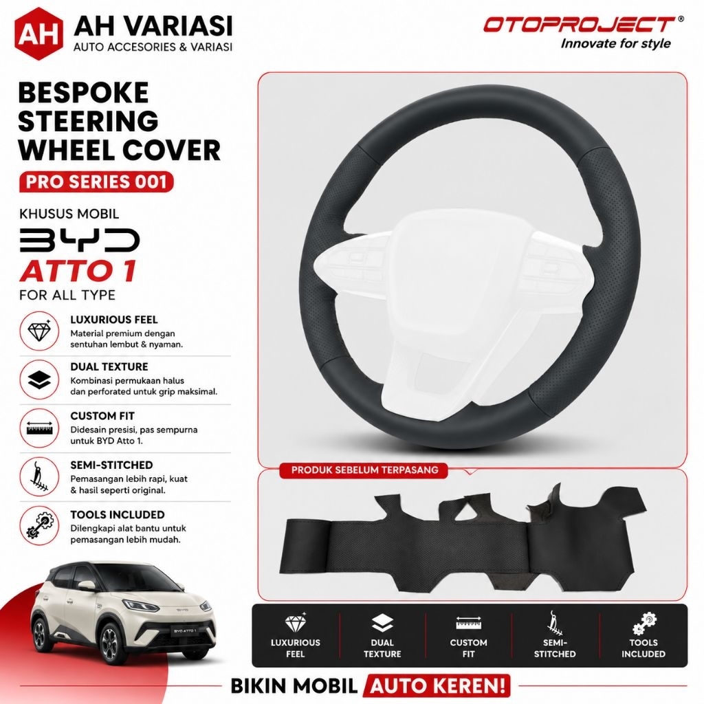 Otoproject Bespoke Steering Wheel Cover BYD Atto 1 – Sarung Stir Kulit Premium Khusus BYD Atto 1