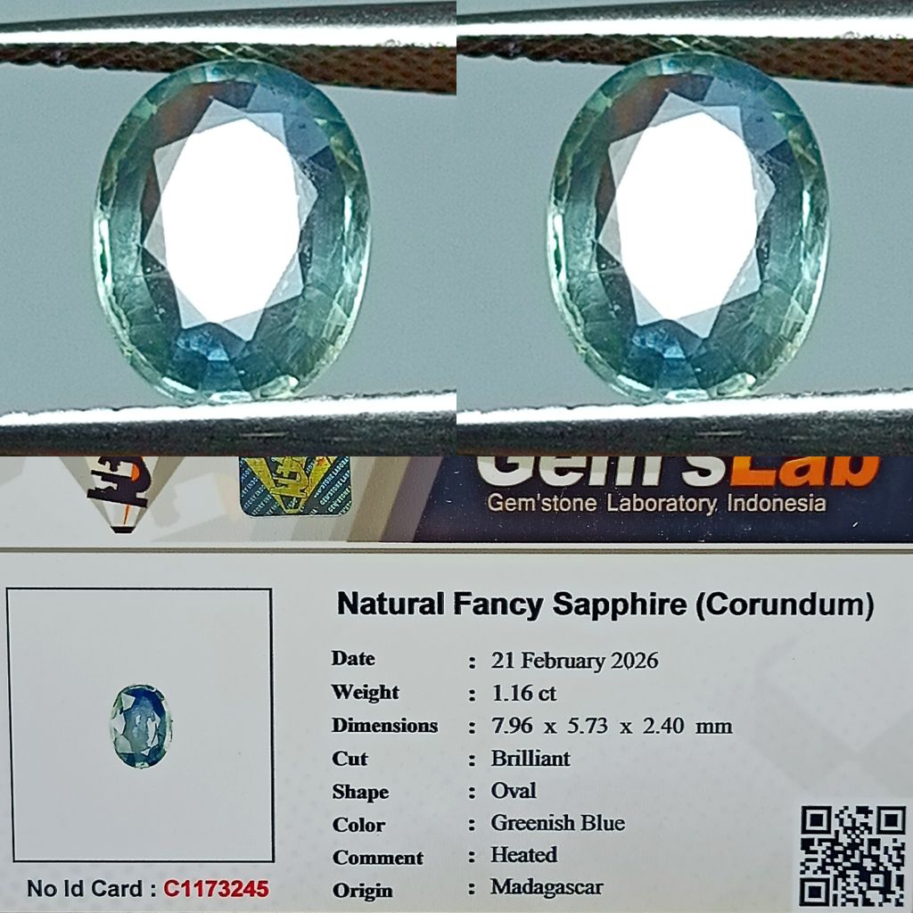 NATURAL FANCY SAPPHIRE MADAGASCAR GREENISH BLUE 1.16 CARAT OVAL CUTTING MEMO GLI LAB