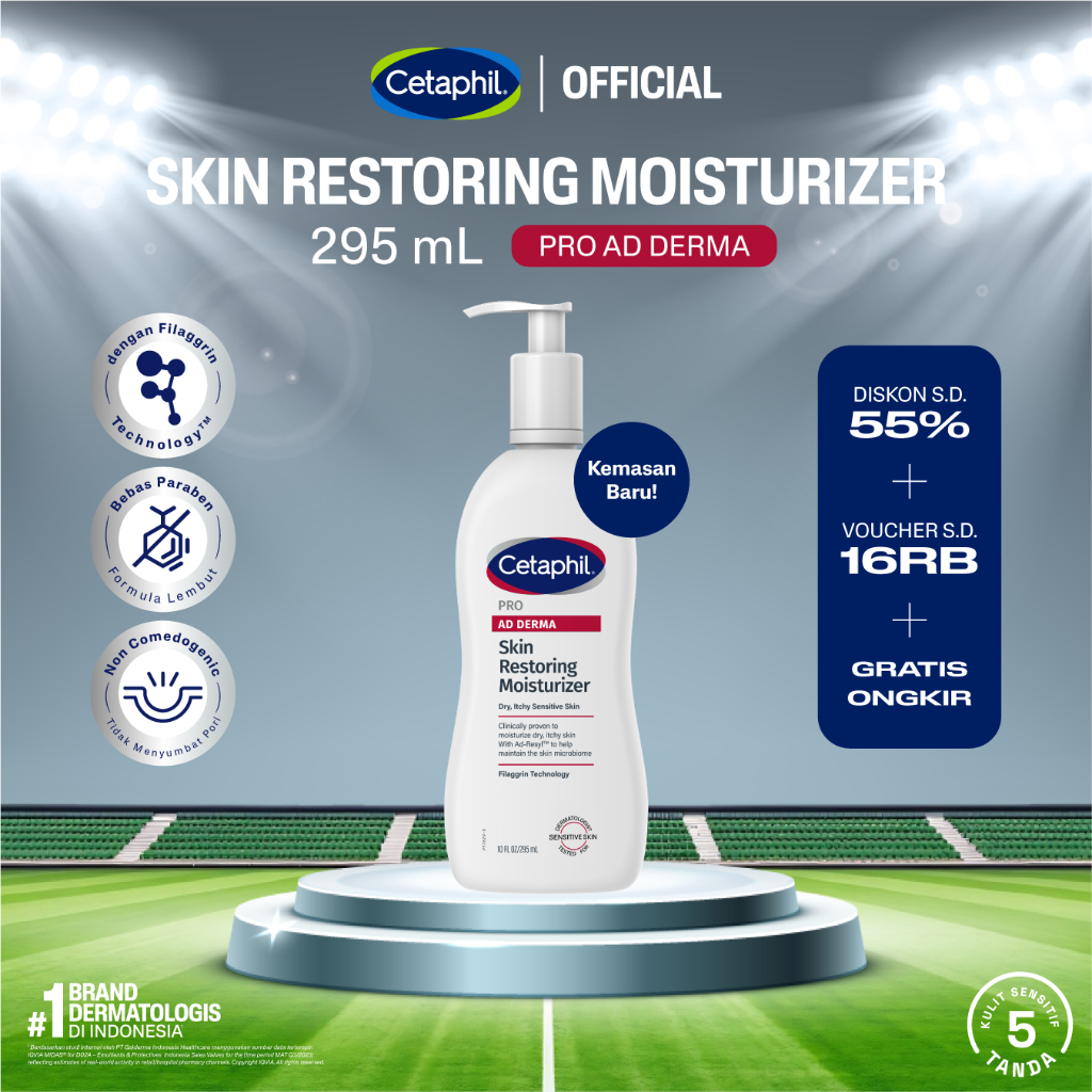 Cetaphil Pro AD Derma Skin Restoring Moisturizer 295ml dengan Ad-Resyl, Filaggrin, dan Ceramide Pele