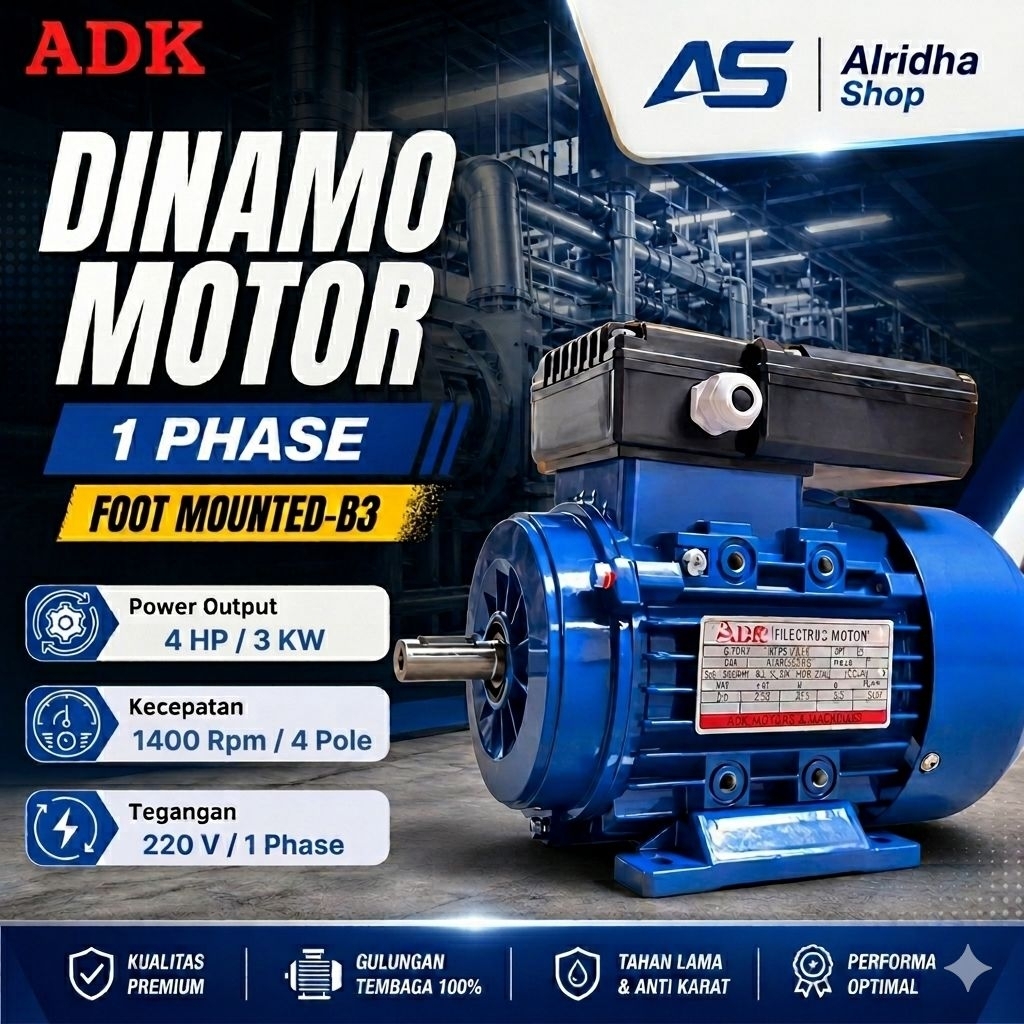 Dinamo ADK 4 HP 1 Phase 1400 Rpm 220V Dinamo ADK Elektro Motor 4HP