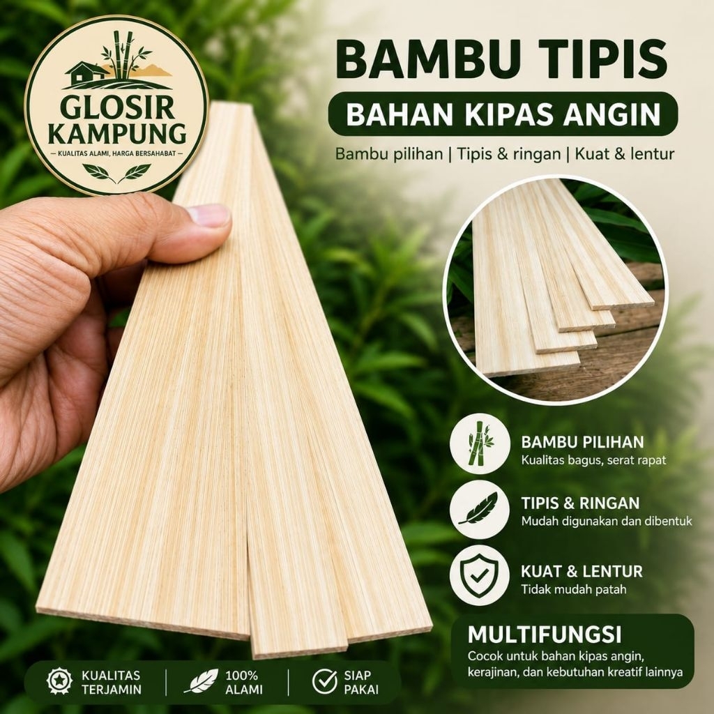 Bambu Tipis Bahan Kipas Angin Premium | Bambu Petung Tipis Lentur & Kuat | Kerajinan & DIY