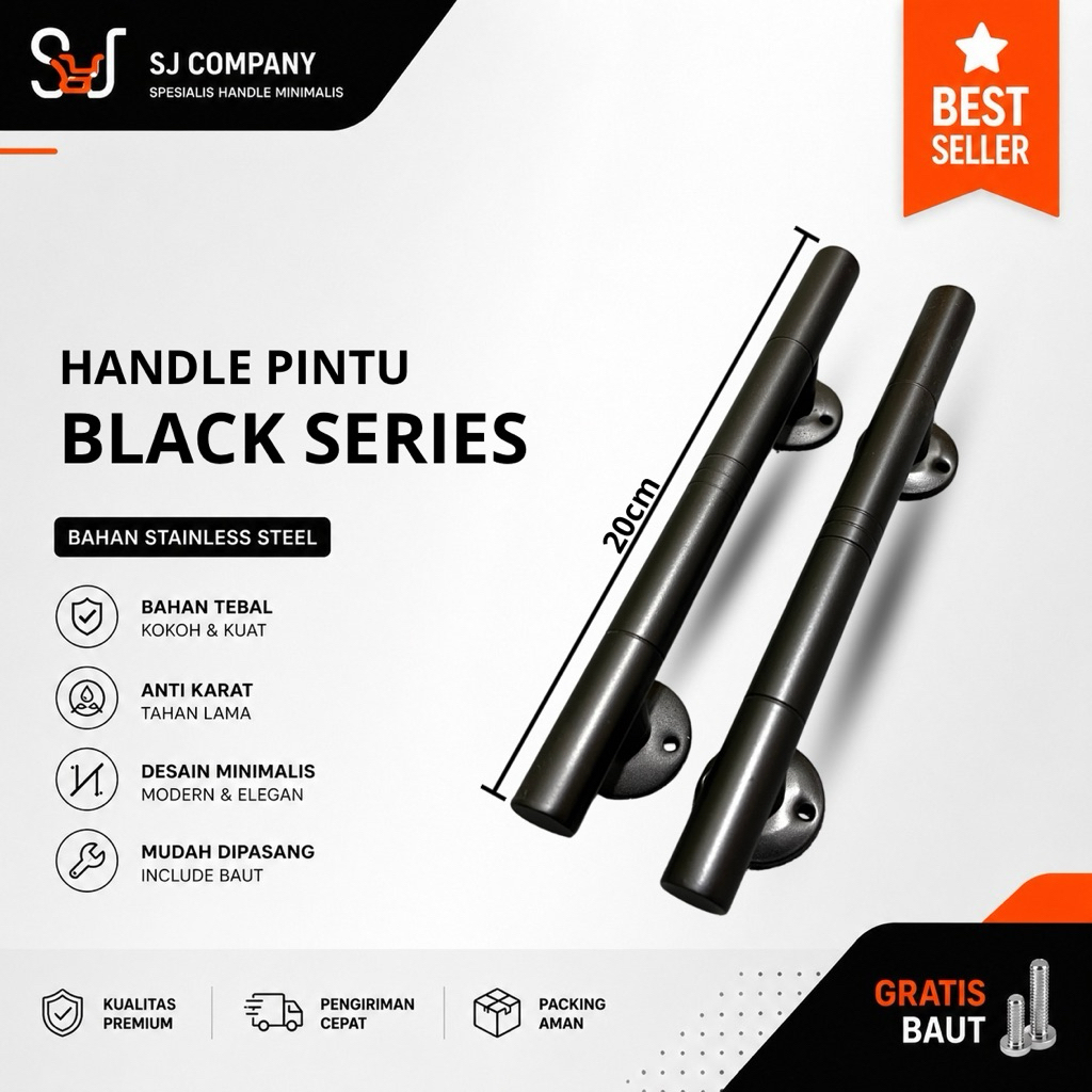 gagang pintu rumah minimalis gagang pintu kamar panjang 20cm warna hitam