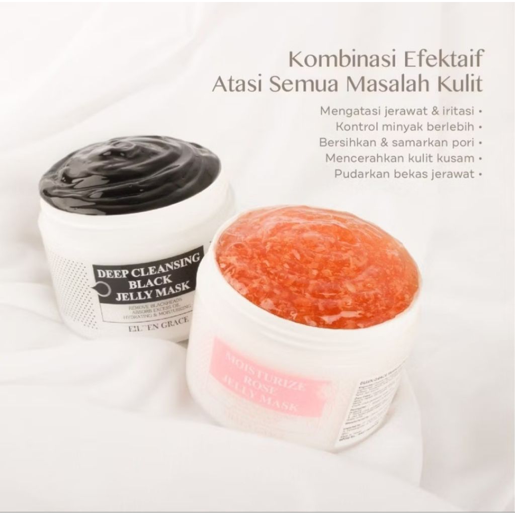 EILEEN GRACE MOISTURIZE ROSE JELLY MASK & DEEP CLEANSING BLACK JELLY MASK 300ML BPOM ORIGINAL