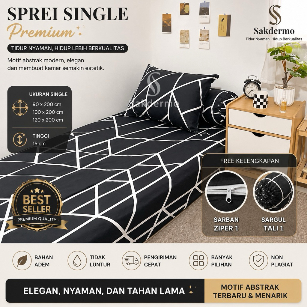 SPREI SINGLE SET MOTIF ESTETIK TERBARU/ SPREI SINGLE SET UK 90/100/120/ SPREI UKURAN SINGLE