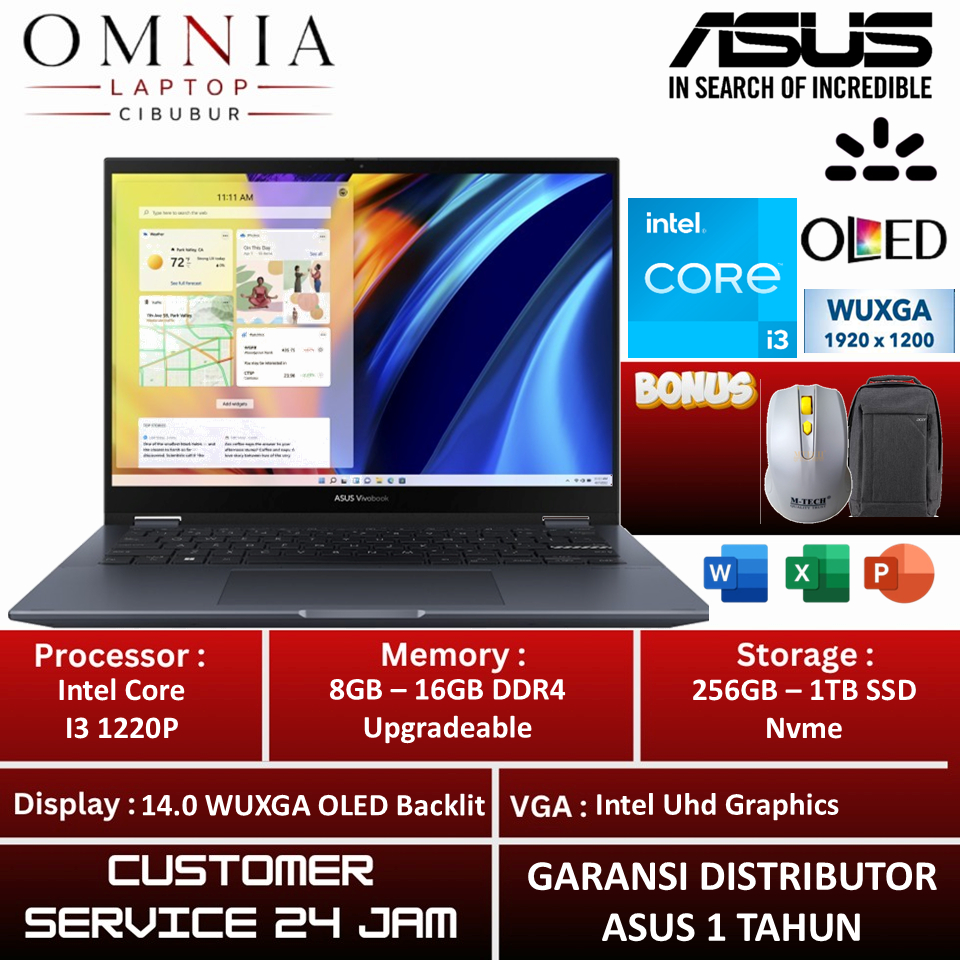 Laptop Asus Vivobook S 14 Flip Oled TP3402ZA Core I3 1220P 16GB 512GB 14" Wuxga Touchscreen