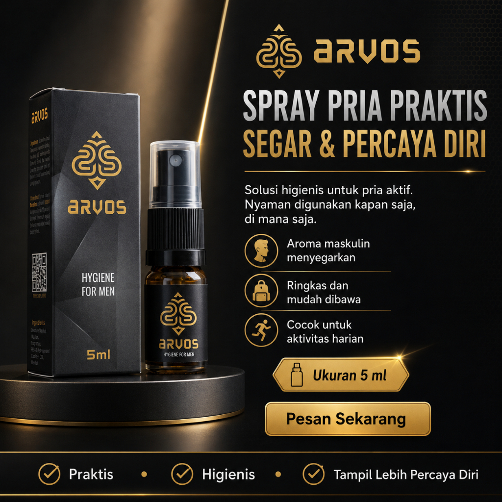 Arvos 5ml Spray Herbal Pria Tahan Lama, Aroma Segar Tanpa Bau Amis