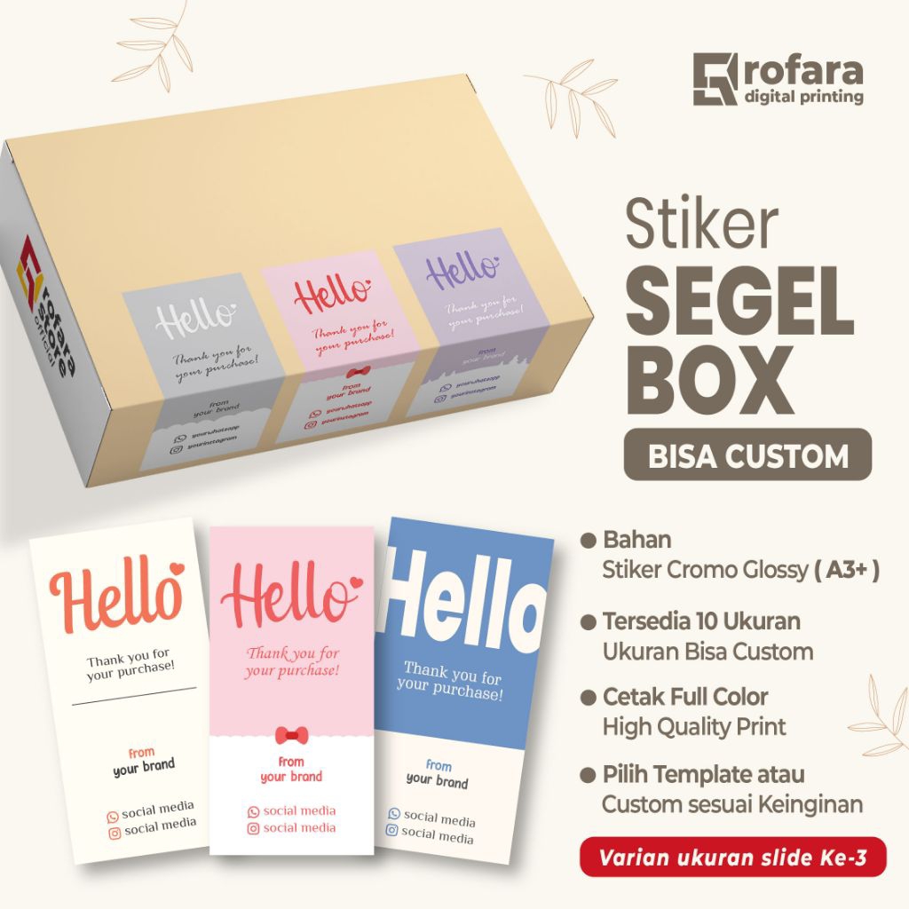 ROFARA - Stiker Segel Box Packaging Custom | Cromo Glossy, FREE DESIGN - PROMO