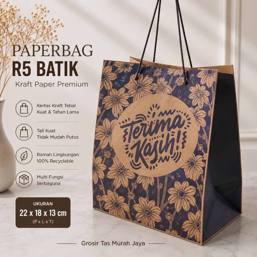 (ISI 12 PCS) PAPERBAG R5 MOTIF BATIK  UK. 22x18X13 CM / TAS SOUVENIR BATIK R5 / TAS KERTAS TAS SOUVE