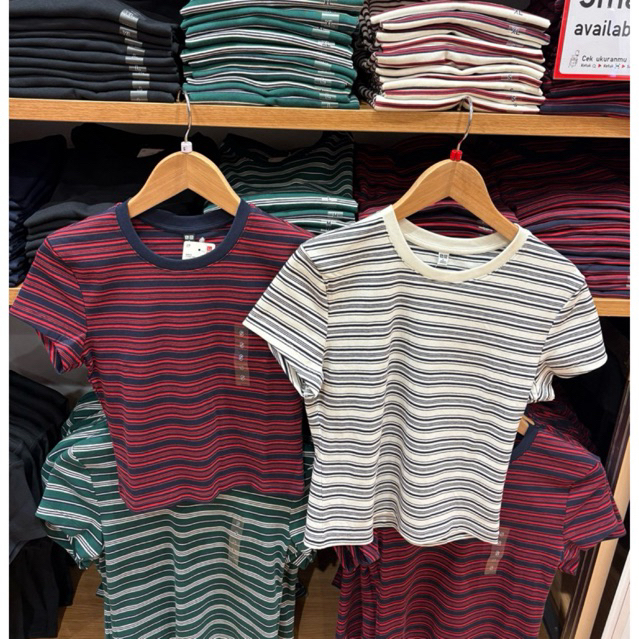 T-Shirt Wanita Mini Stripe Uniqlo (Crop Top)