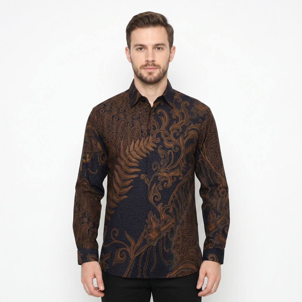 |Magnus| Kemeja Batik Pria Lengan Panjang Bahan Katun 40S Lapis Furring Arrow Warna Hitam Gold