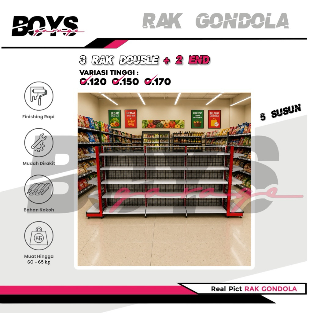 Rak Minimarket 5 Paket Hemat - 5 Susun , 5 Rak Minimarket Double 1 Starting - 2 Jointing & 2 Rak END