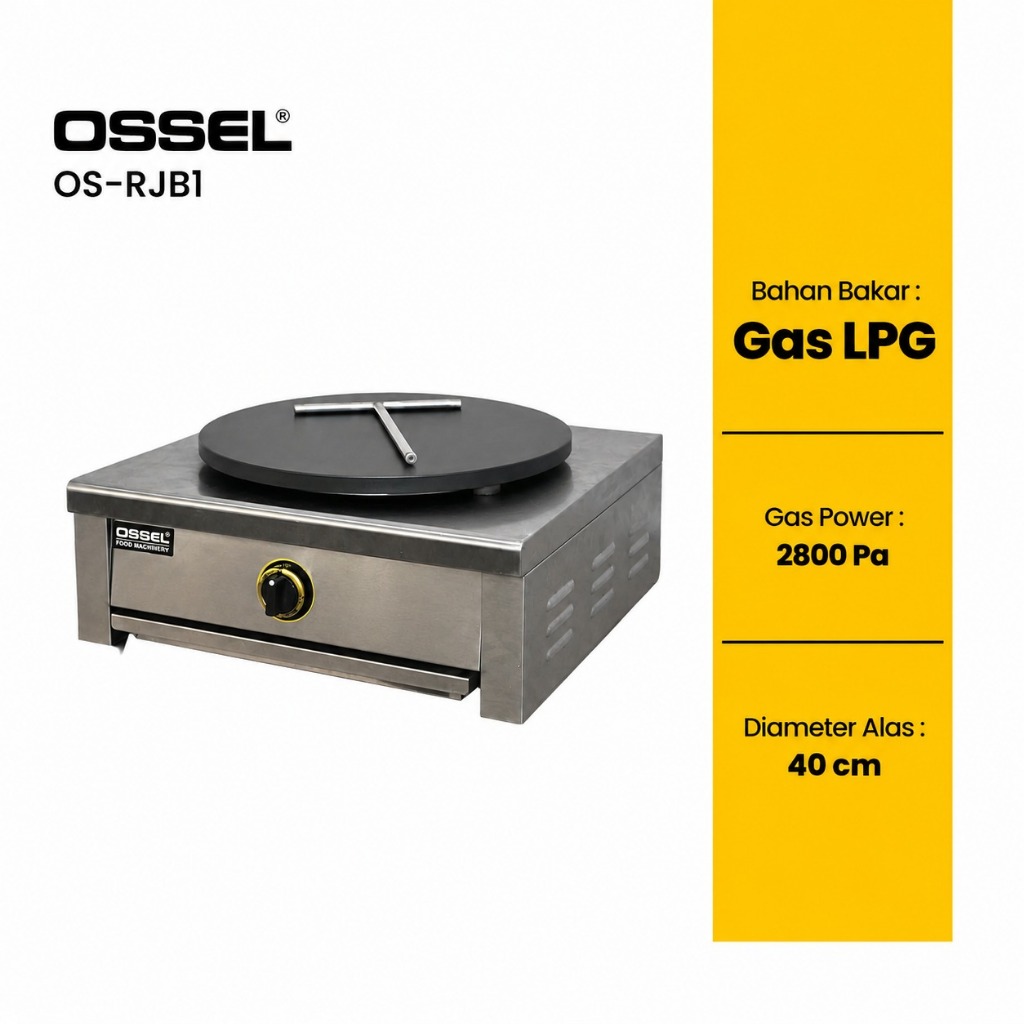 OSSEL Gas Crepes Maker Gas Crepes Baker Mesin Pembuat Crepes Gas 1 Tungku OS-RJB1 Gratis T-Spreader 