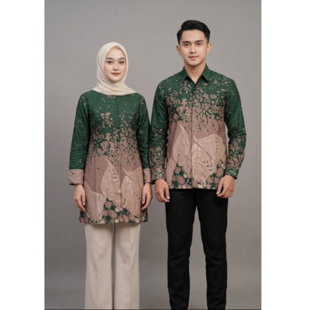 Batik Couple Hijau Botol Full Lapisan Tricot