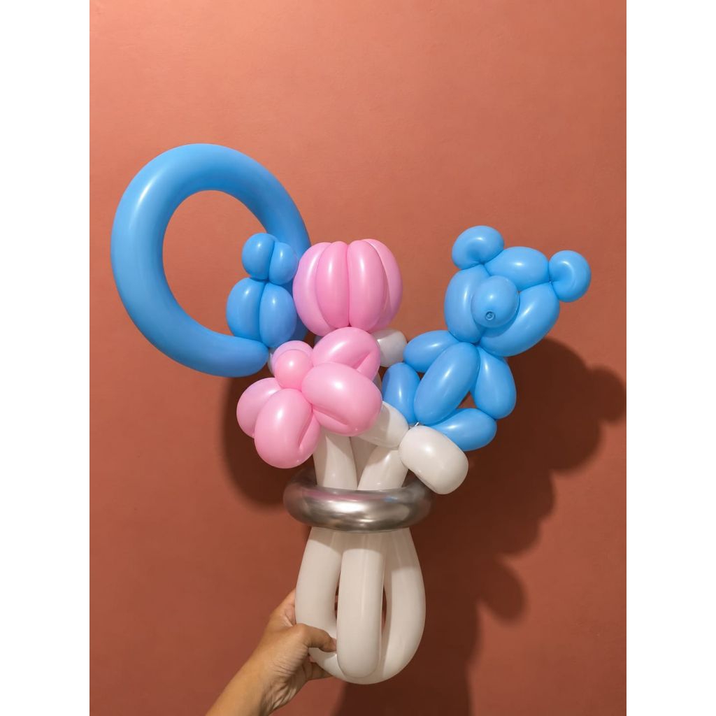 Buket balon bunga karakter tangkai pendek