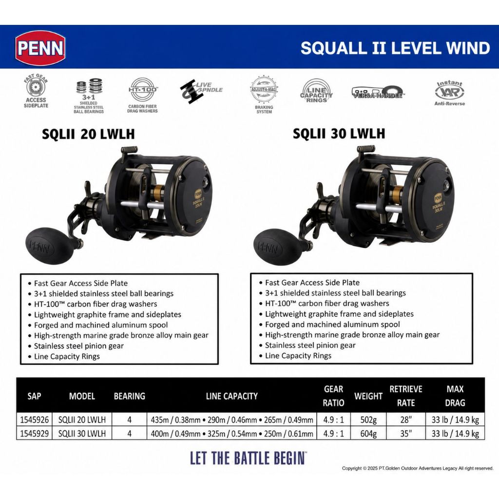 Penn SQUALL II Level Wind Reel OH overhead Jigging