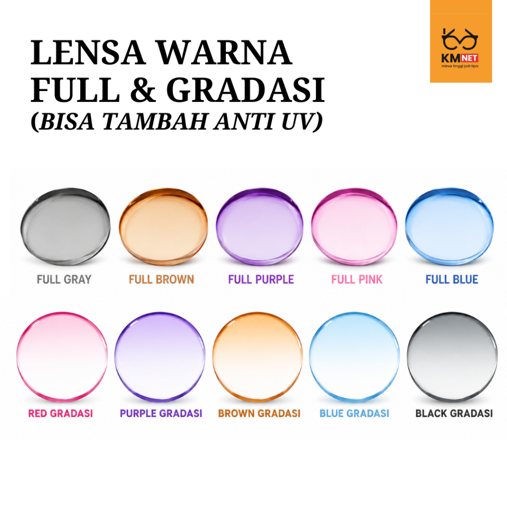 Lensa Kacamata Minus - Lensa Warna Full & Warna Gradasi