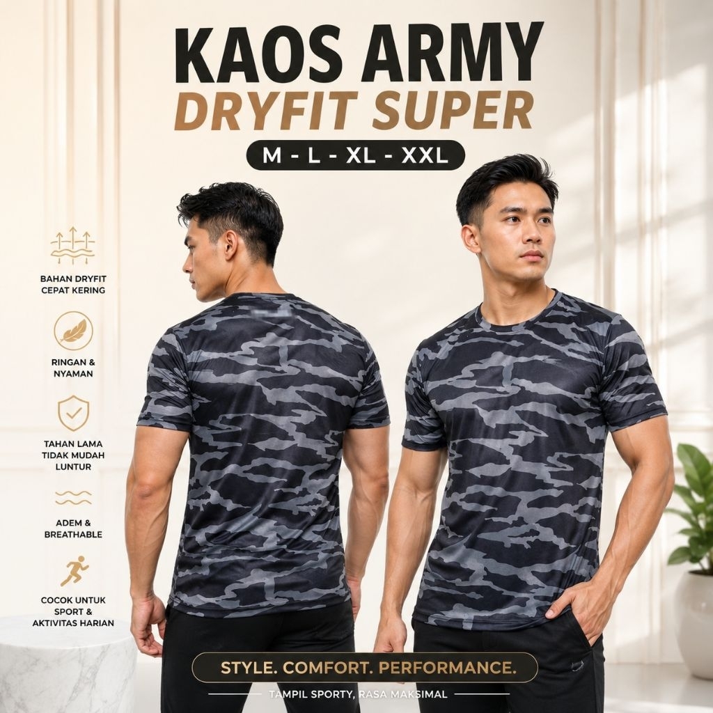 Baju Kaos Olahraga Pria motif army lengan pendek